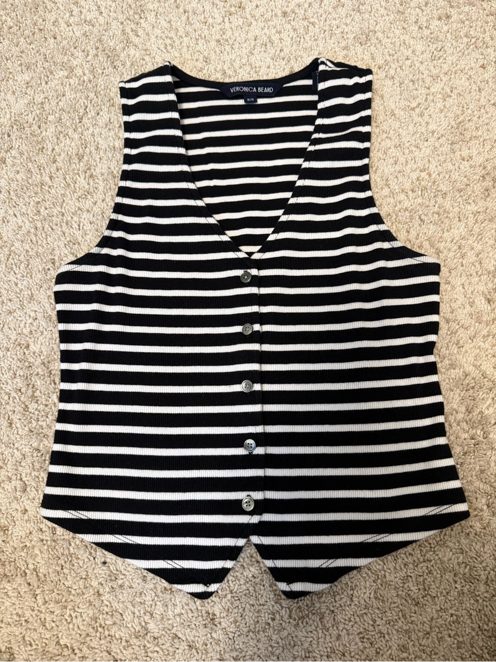 Veronica Beard Black & White Striped Button Vest Tank